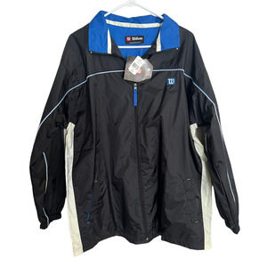 Vintage Wilson Windbreaker Mens Large Black Blue Full Zip Lined Deadstock Y2K